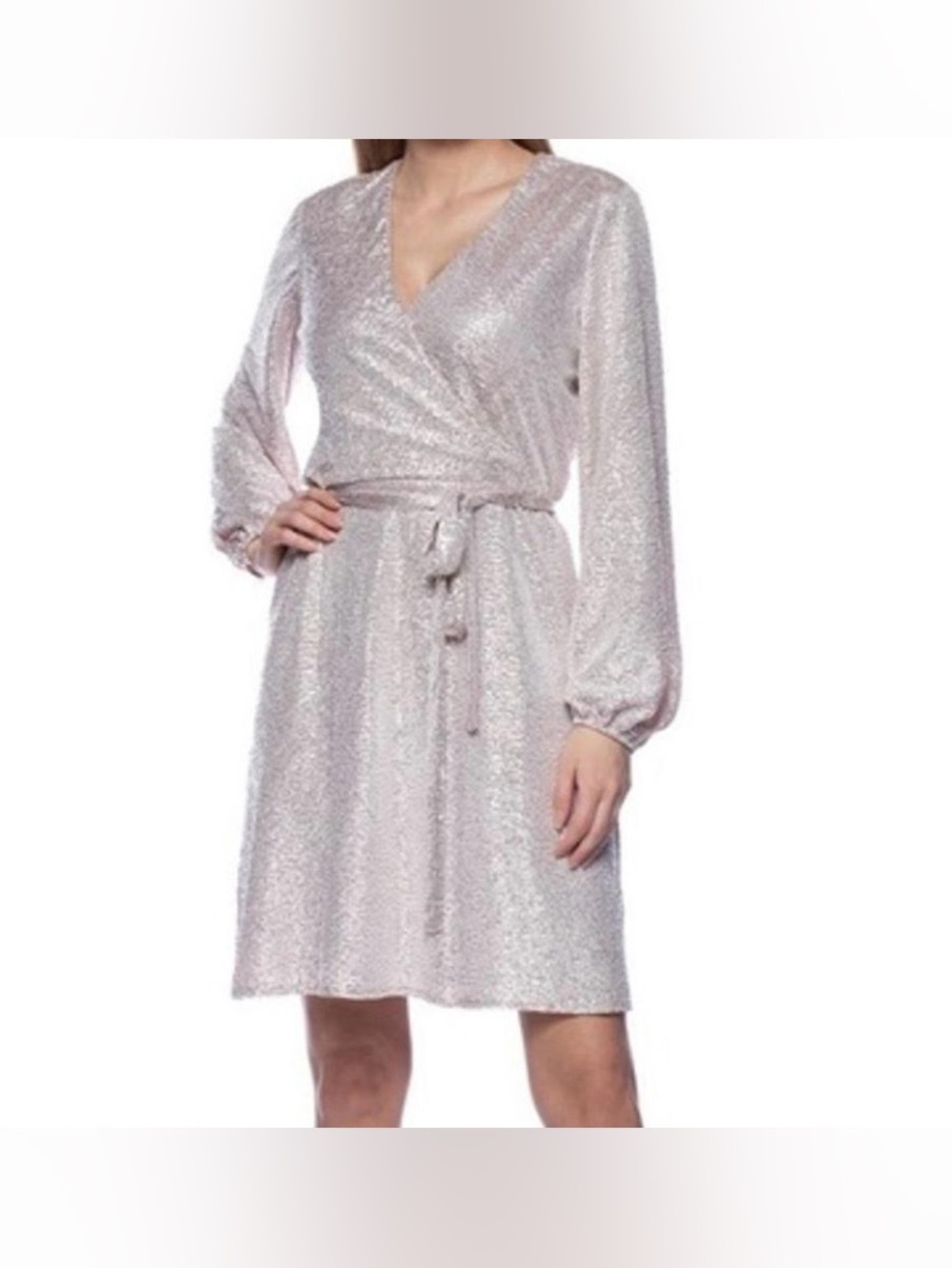 MARINA V-Neck Long Sleeve Foil Dot Wrap Dress